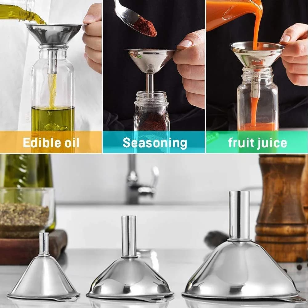 Set 3/5 imbuti da cucina in acciaio inox per bottiglie e spezie