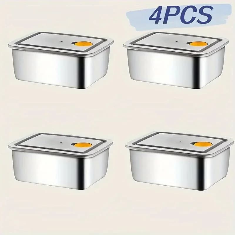 Set da 4 Contenitori per Alimenti in Acciaio Inox Spessorato, Ermetici Senza BPA Impilabili per Frigo e Dispensa