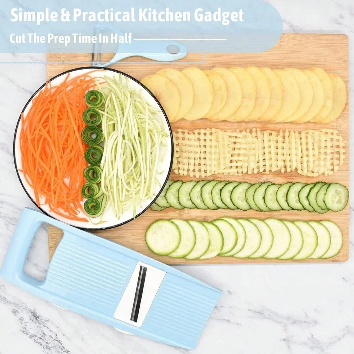 Affettaverdure Multifunzione 5 in 1 Manuale con Grattugia e Taglia Patate