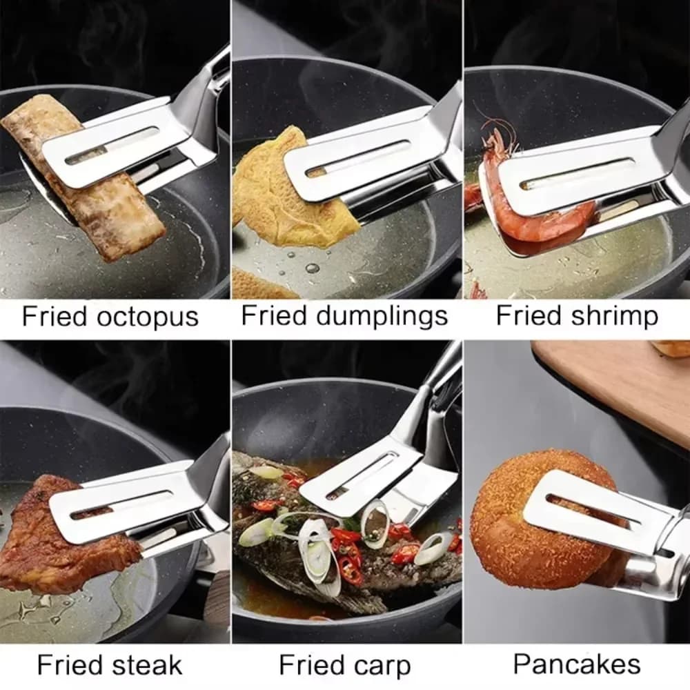 Pinza spatola da cucina a doppio lato in acciaio inox per carne e pesce