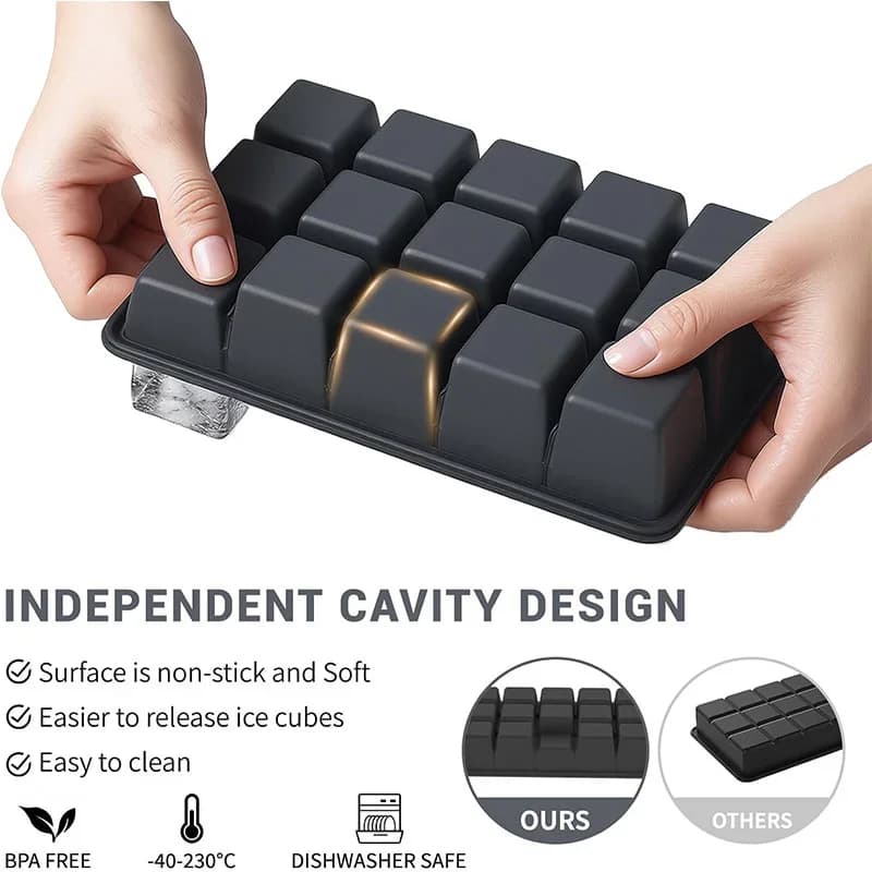 Set 2 Stampi per Ghiaccio in Silicone con Coperchio a 15 Scomparti per Cocktail e Whisky