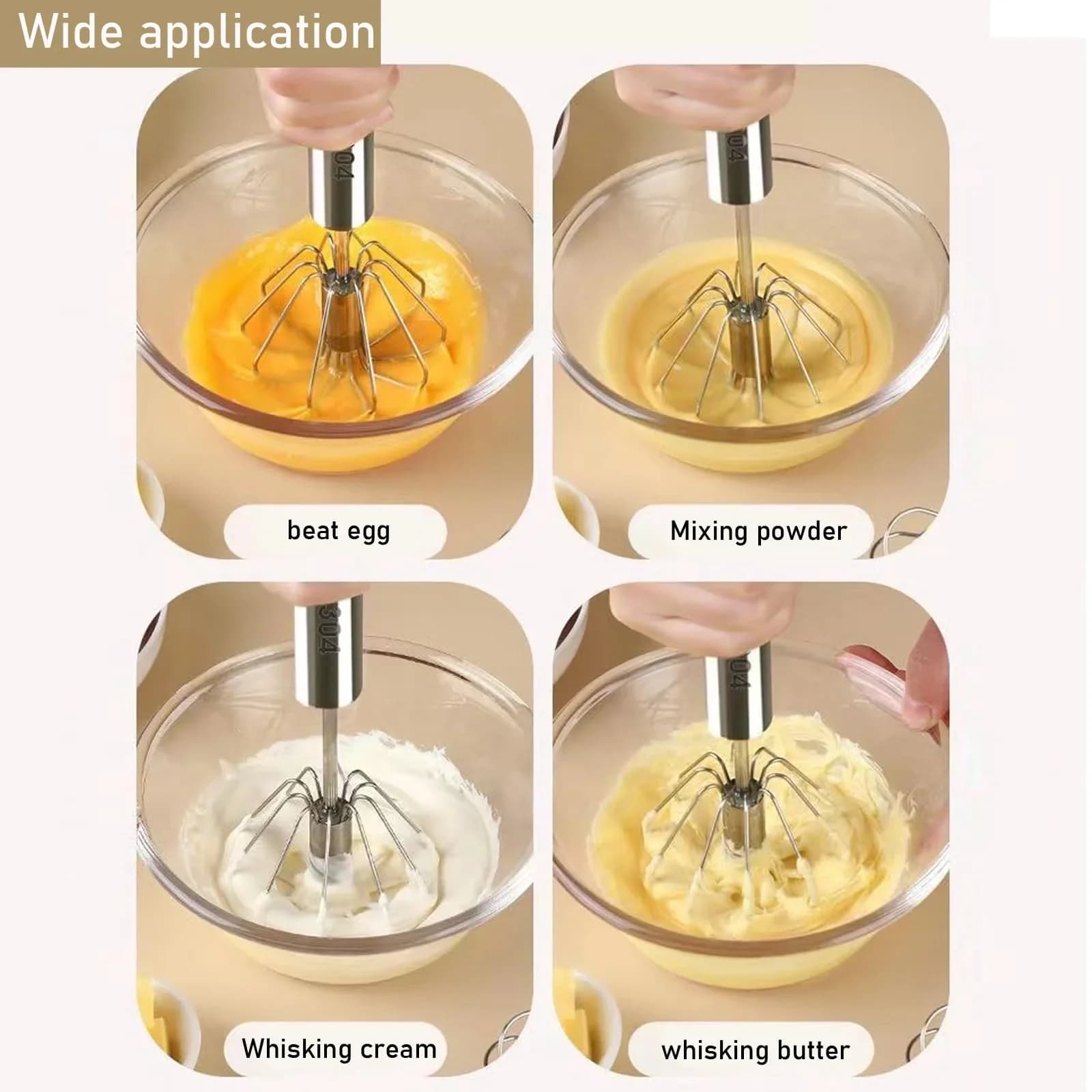 Frusta Sbattiuova Semiautomatica in Acciaio Inox Frullatore Manuale per Uova e Creme da Pasticceria