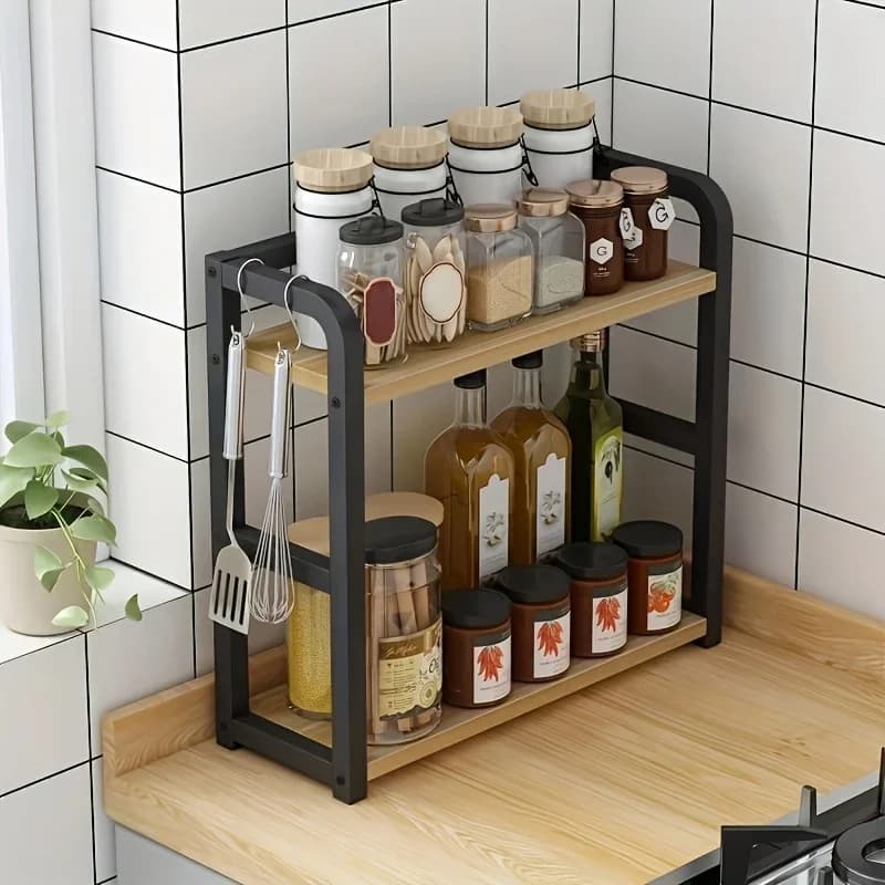 Mensola da Appoggio a 2 Livelli in Metallo - Organizer Salvaspazio Antiruggine per Cucina