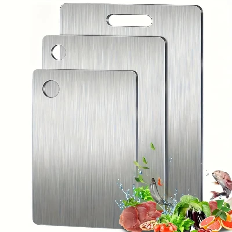 Set 3 Taglieri in Acciaio Inox - Antiscivolo con Scanalatura Salvagoccia, Lavabili in Lavastoviglie e Senza BPA