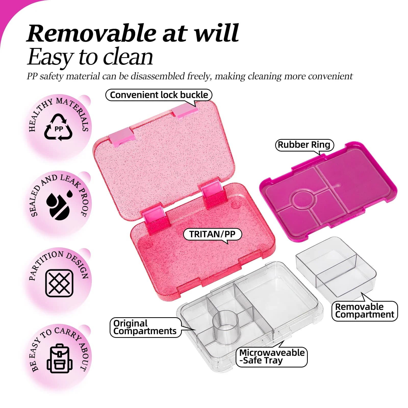 Portavivande Ermetico Bento Box per Microonde con Posate per Scuola e Ufficio