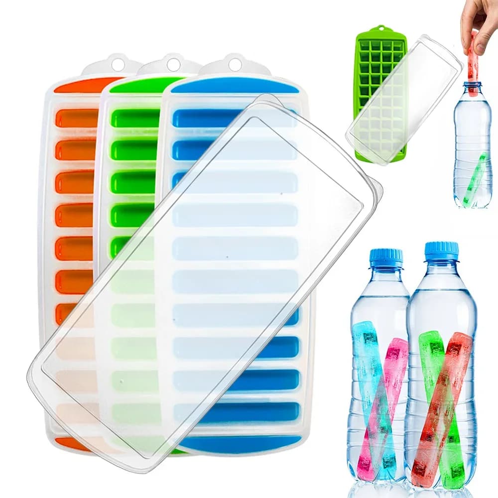 Stampo per Ghiaccio in Plastica con Coperchio a Espulsione Facile, Formina per Bastoncini di Ghiaccio per Borracce