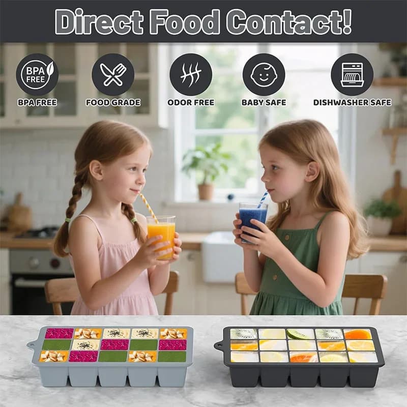 Set 2 Stampi per Ghiaccio in Silicone con Coperchio a 15 Scomparti per Cocktail e Whisky