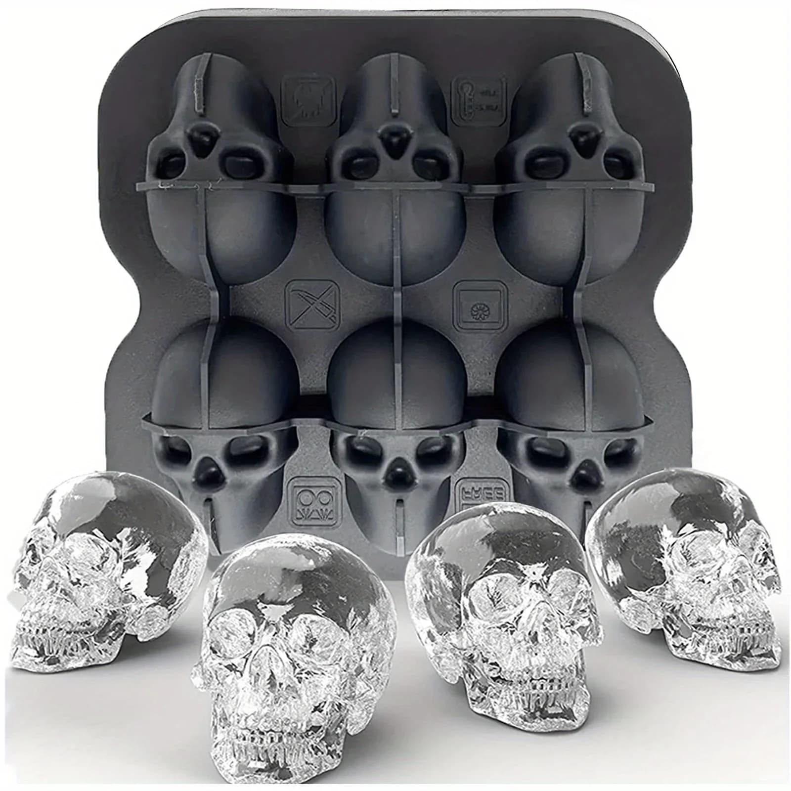 Stampo per cubetti di ghiaccio 3D a teschio in silicone senza BPA
