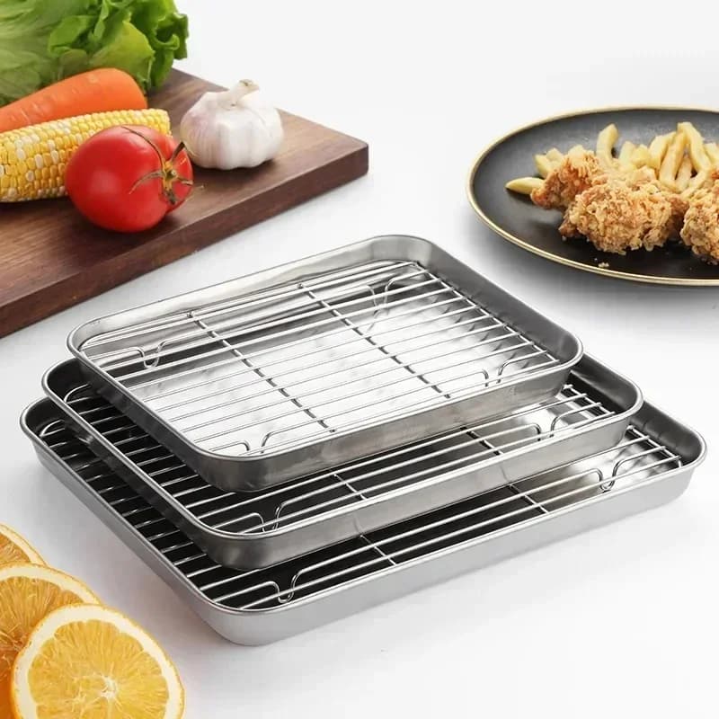 Teglia da Forno in Acciaio Inox con Griglia Rimovibile per Dolci e Barbecue