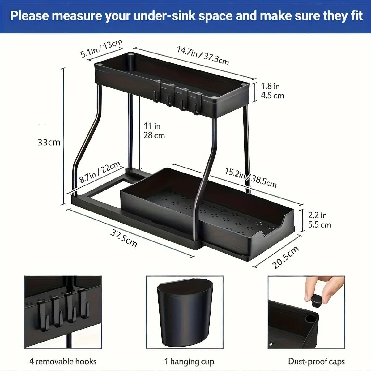 Organizer Sottolavello a 2 Livelli Salvaspazio - Cassetto Estraibile per Cucina e Bagno