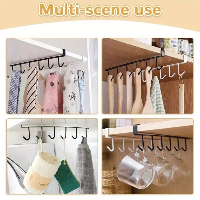 1 pz Porta Tazze e Calici Sottopensile da Cucina con 6 Ganci Salvaspazio