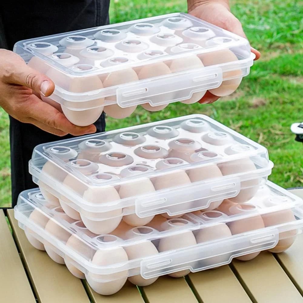 Portauova in Plastica con Coperchio Contenitore per Frigorifero Vassoio Salvaspazio per Campeggio e Casa