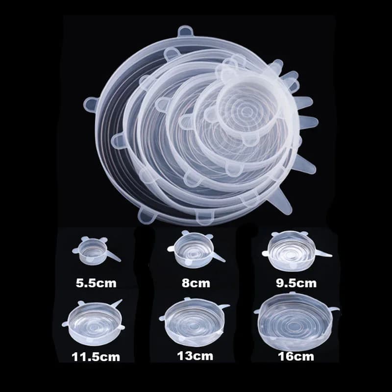 6 Coperchi Elastici in Silicone, Coperture per Ciotole e Alimenti, Riutilizzabili ed Estensibili