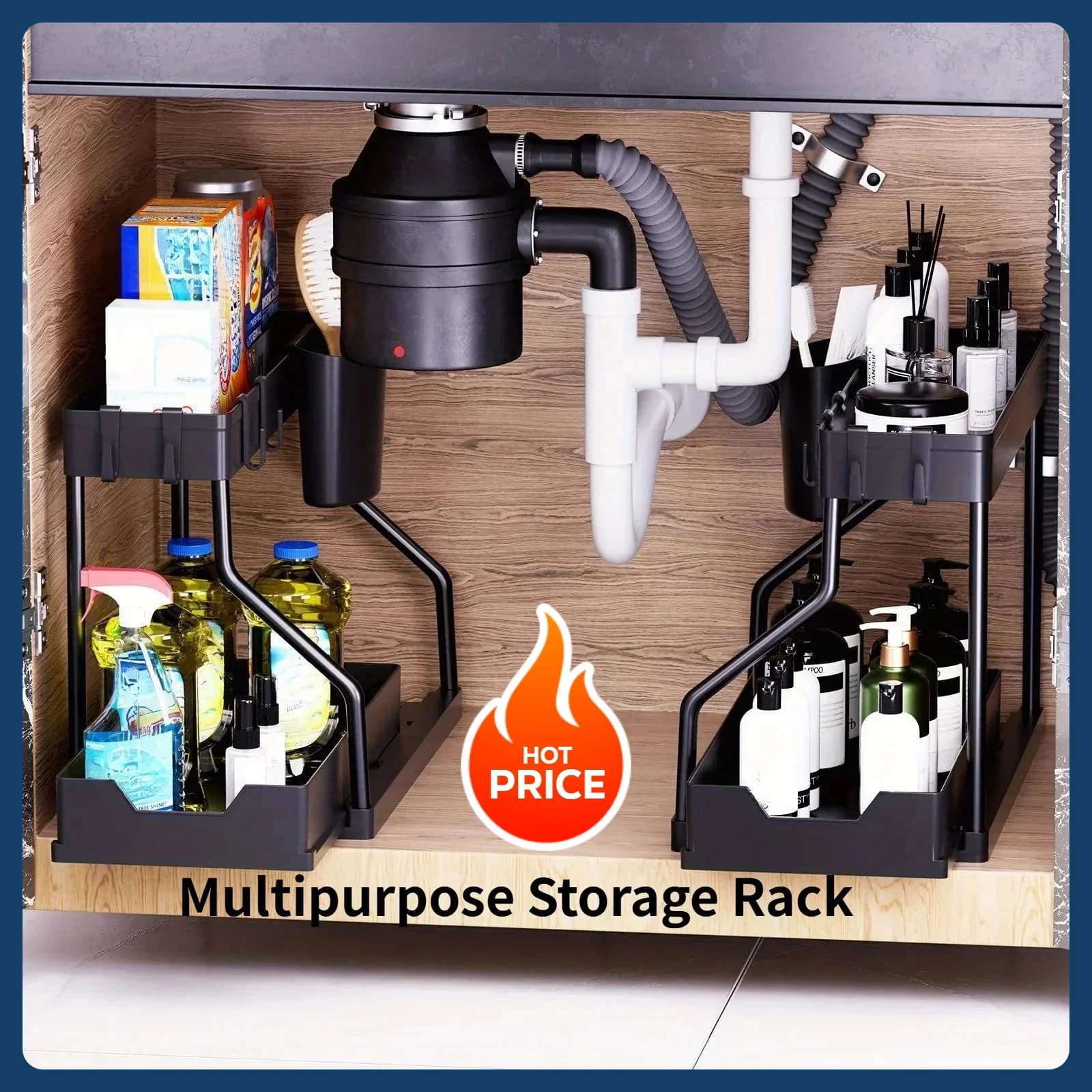 Organizer Estraibile Multistrato, Scaffale Salvaspazio per Spezie Cucina e Sottolavello Bagno