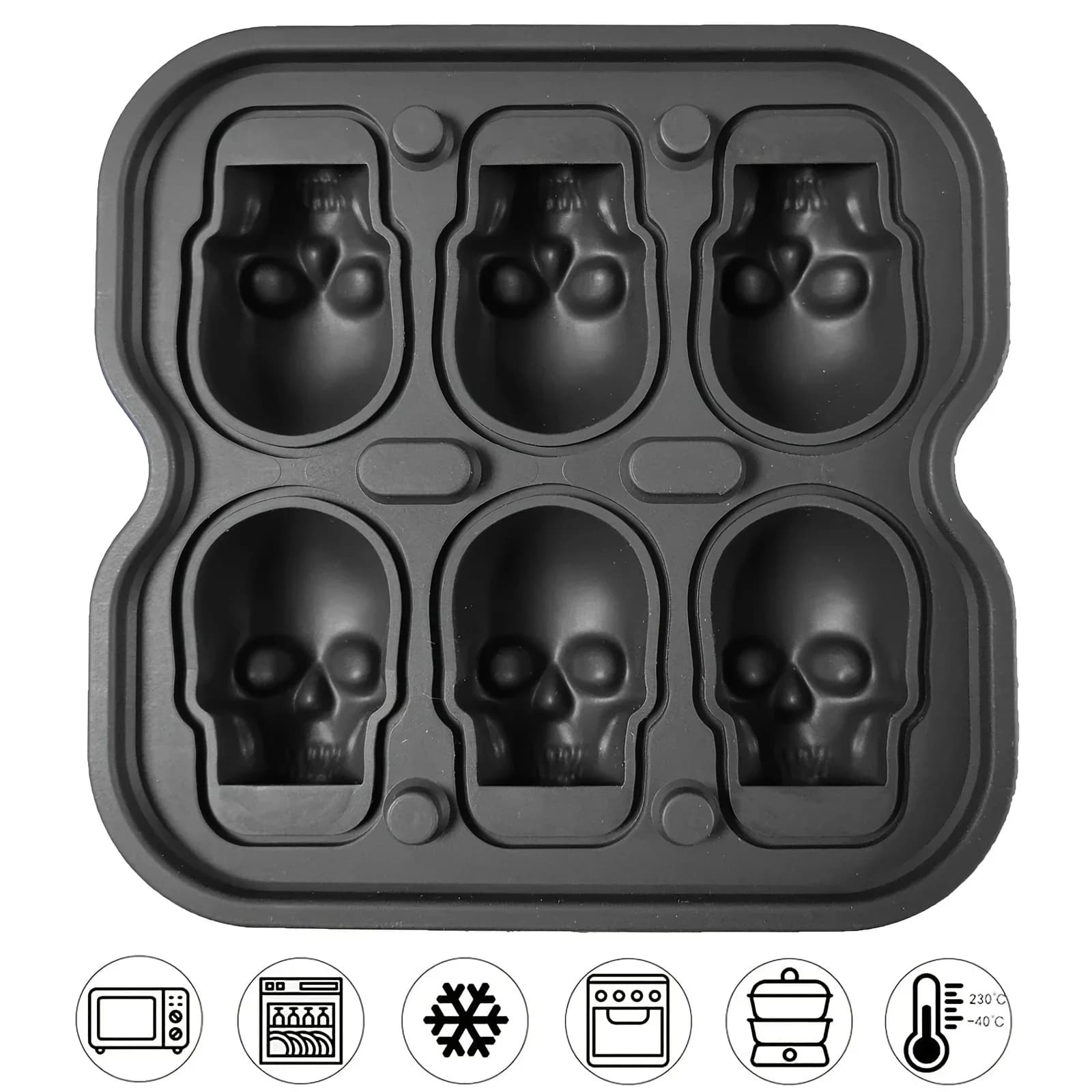 Stampo per cubetti di ghiaccio 3D a teschio in silicone senza BPA