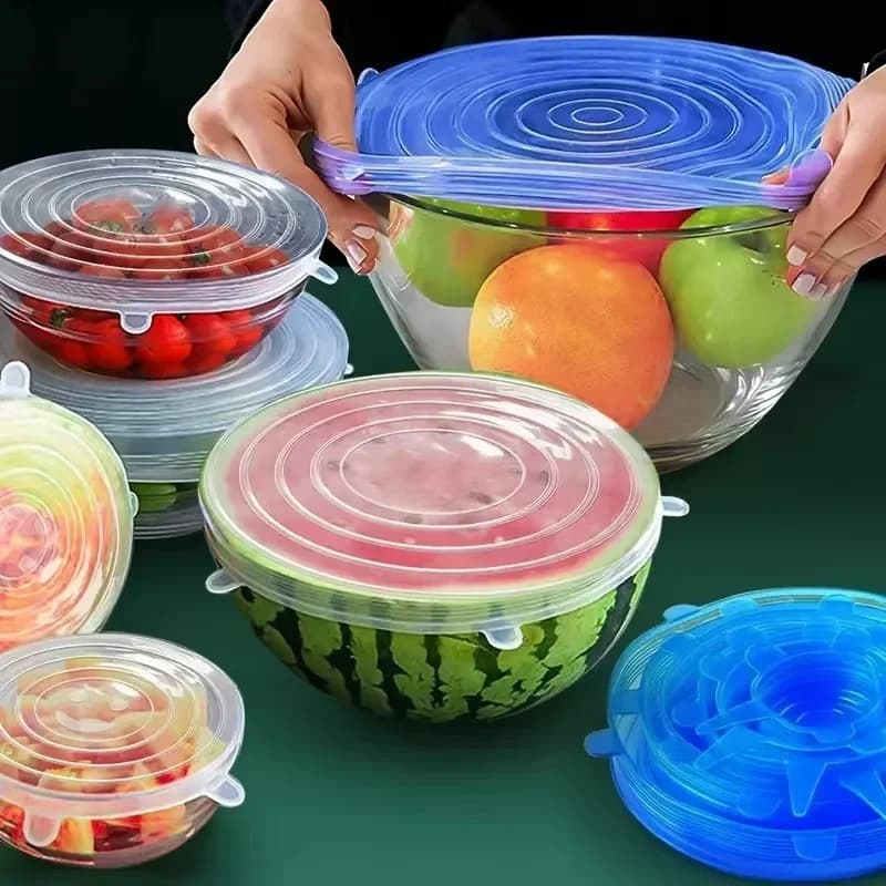 6 Coperchi Elastici in Silicone, Coperture per Ciotole e Alimenti, Riutilizzabili ed Estensibili