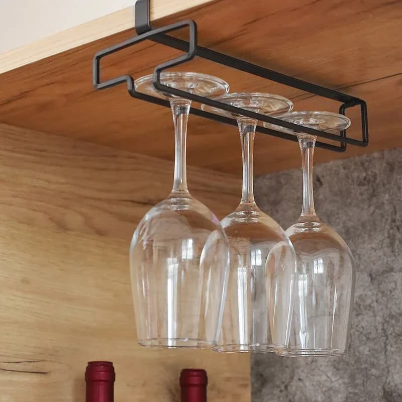 Portacalici Sospeso per Bicchieri da Vino, Supporto per Calici Senza Fori, Scolabicchieri Sottopensile