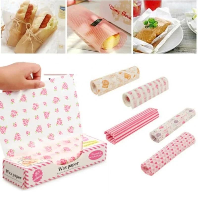 50 pz carta cerata alimentare antigrasso per alimenti, incarto per pane, panini, burger e patatine, carta forno