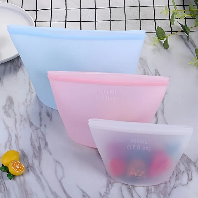 Set Sacchetti Salvafreschezza in Silicone Riutilizzabili 1/3 pz per Frigo e Freezer