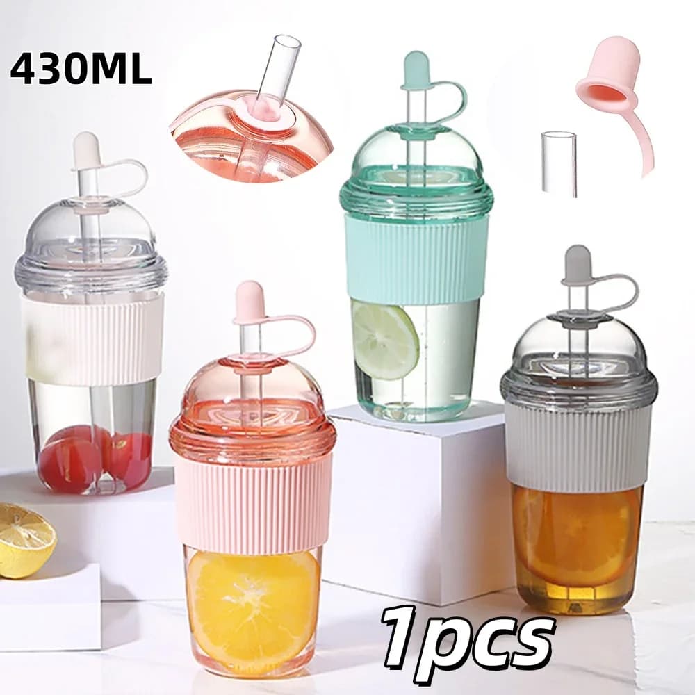 Tazza portatile con cannuccia 430ml in plastica termoresistente