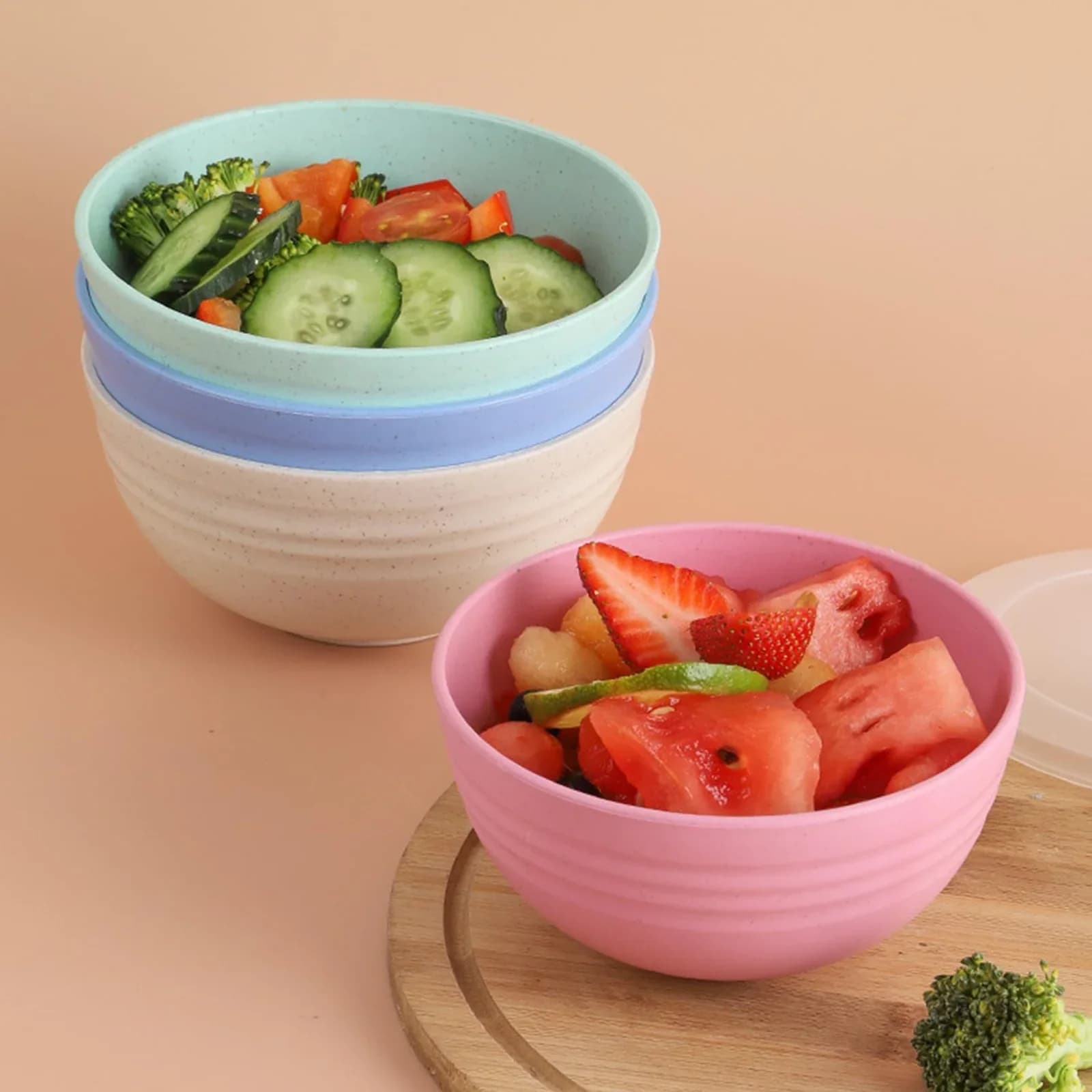 Set di 4 Ciotole Infrangibili da 24 Once in Plastica PP per Zuppa, Riso e Cereali - Adatte a Microonde e Lavastoviglie