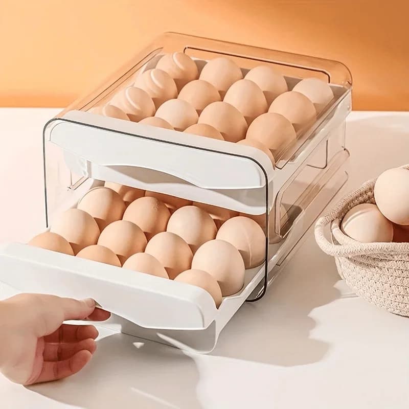 Contenitore Porta Uova per Frigorifero a 2 Cassetti Organizer Salvaspazio per Cucina ad Ampia Capacità