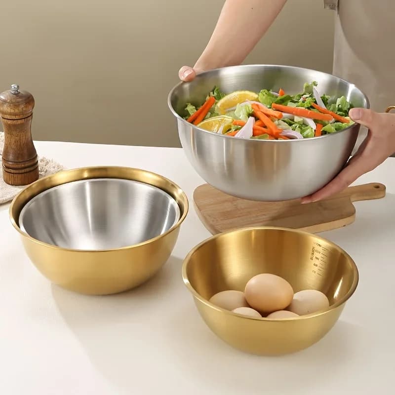 Set 3 ciotole in acciaio inox per impastare e insalatiere da cucina