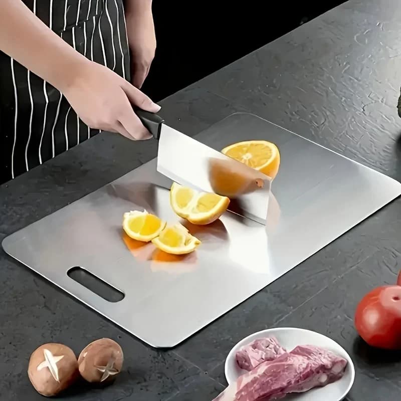 Set 3 Taglieri in Acciaio Inox - Antiscivolo con Scanalatura Salvagoccia, Lavabili in Lavastoviglie e Senza BPA