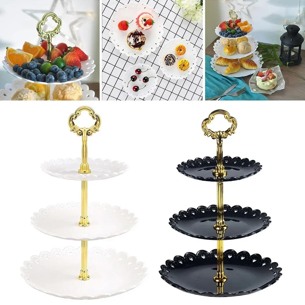 Alzata per Dolci e Frutta a 3 Piani - Vassoio da Portata per Feste, Compleanni e Matrimoni