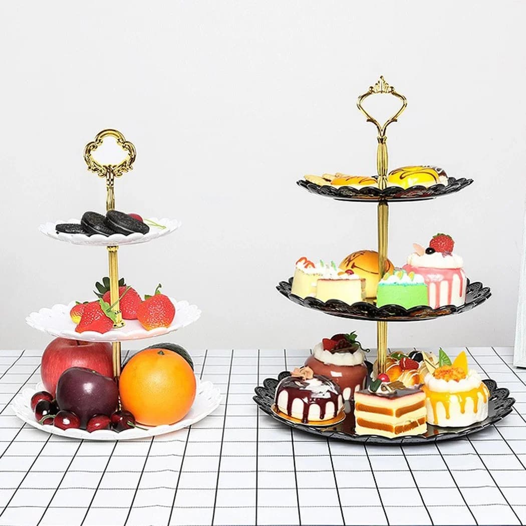 Alzata per Dolci e Frutta a 3 Piani - Vassoio da Portata per Feste, Compleanni e Matrimoni