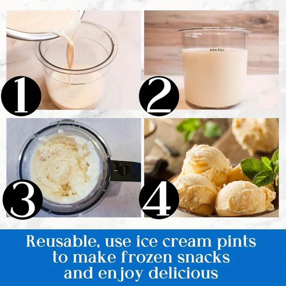 Set di 4 Barattoli con Coperchio per Ninja Creami, Vaschette per Gelato e Frullati