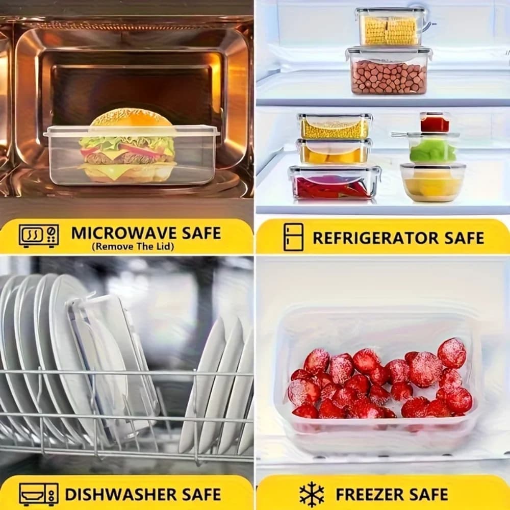 Set 8 Contenitori Ermetici per Alimenti Senza BPA con Coperchi a Scatto - Per Microonde e Freezer