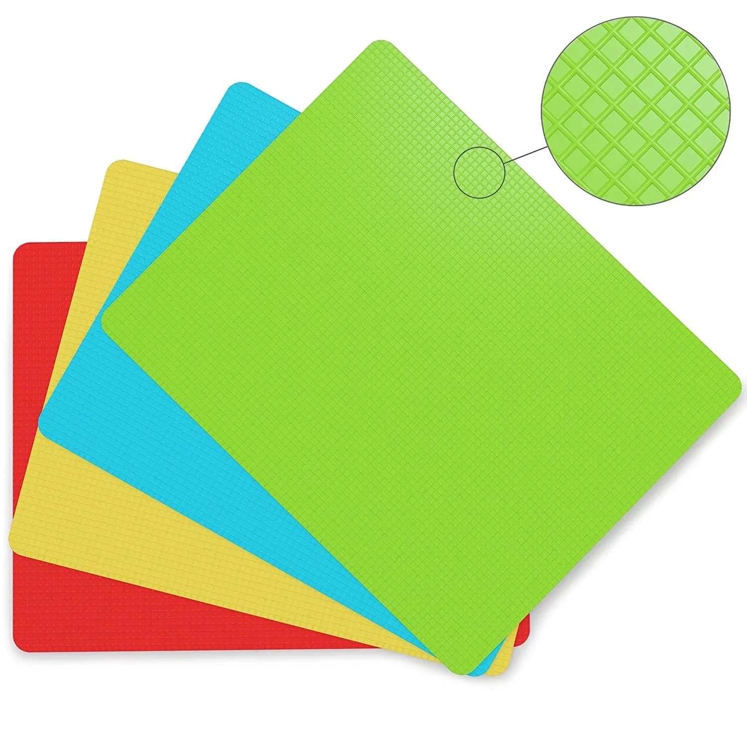 Set di 4 Taglieri Flessibili in Plastica Antiscivolo con Icone Cibo Tappetini da Taglio per Cucina