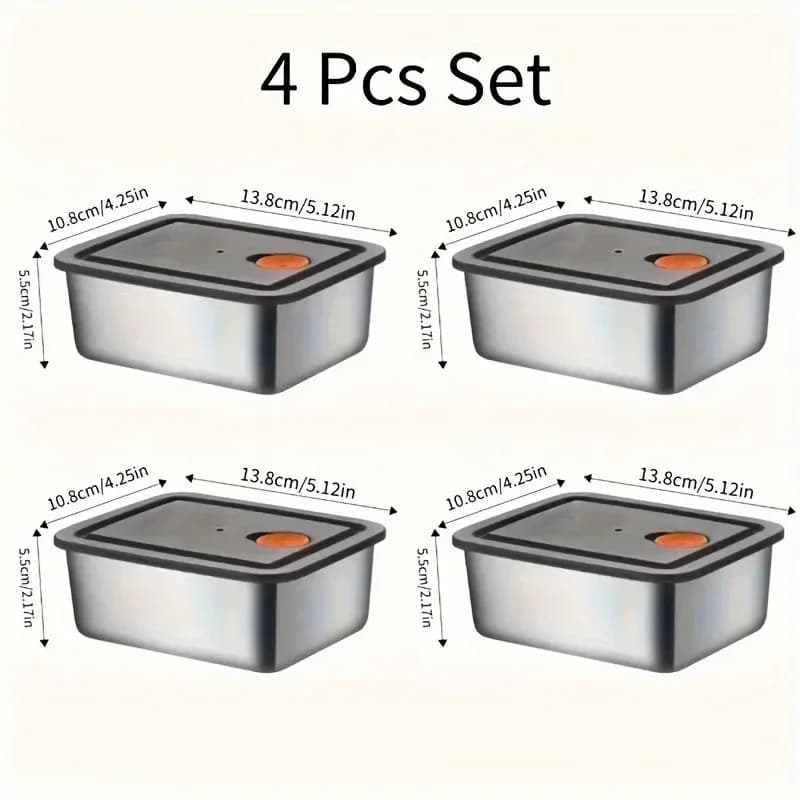 Set da 4 Contenitori per Alimenti in Acciaio Inox Spessorato, Ermetici Senza BPA Impilabili per Frigo e Dispensa