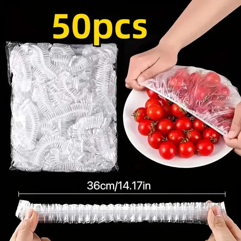 50 Cuffie Salvafreschezza Elastiche Riutilizzabili in PE - Coperchi Estensibili per Alimenti