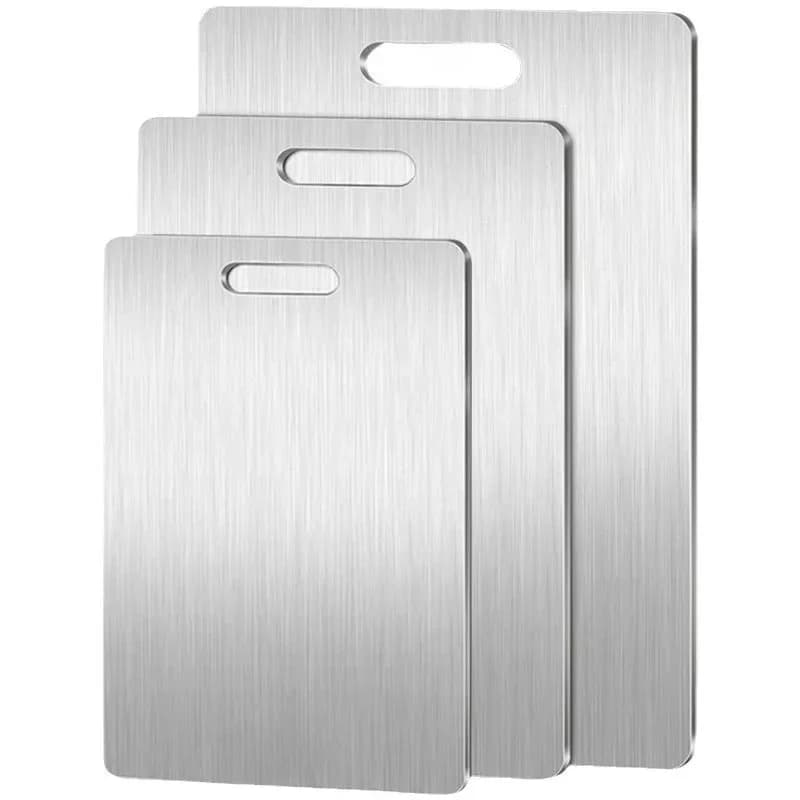 Set 3 Taglieri in Acciaio Inox - Tagliere Bifacciale per Carne, Verdure e Impasti