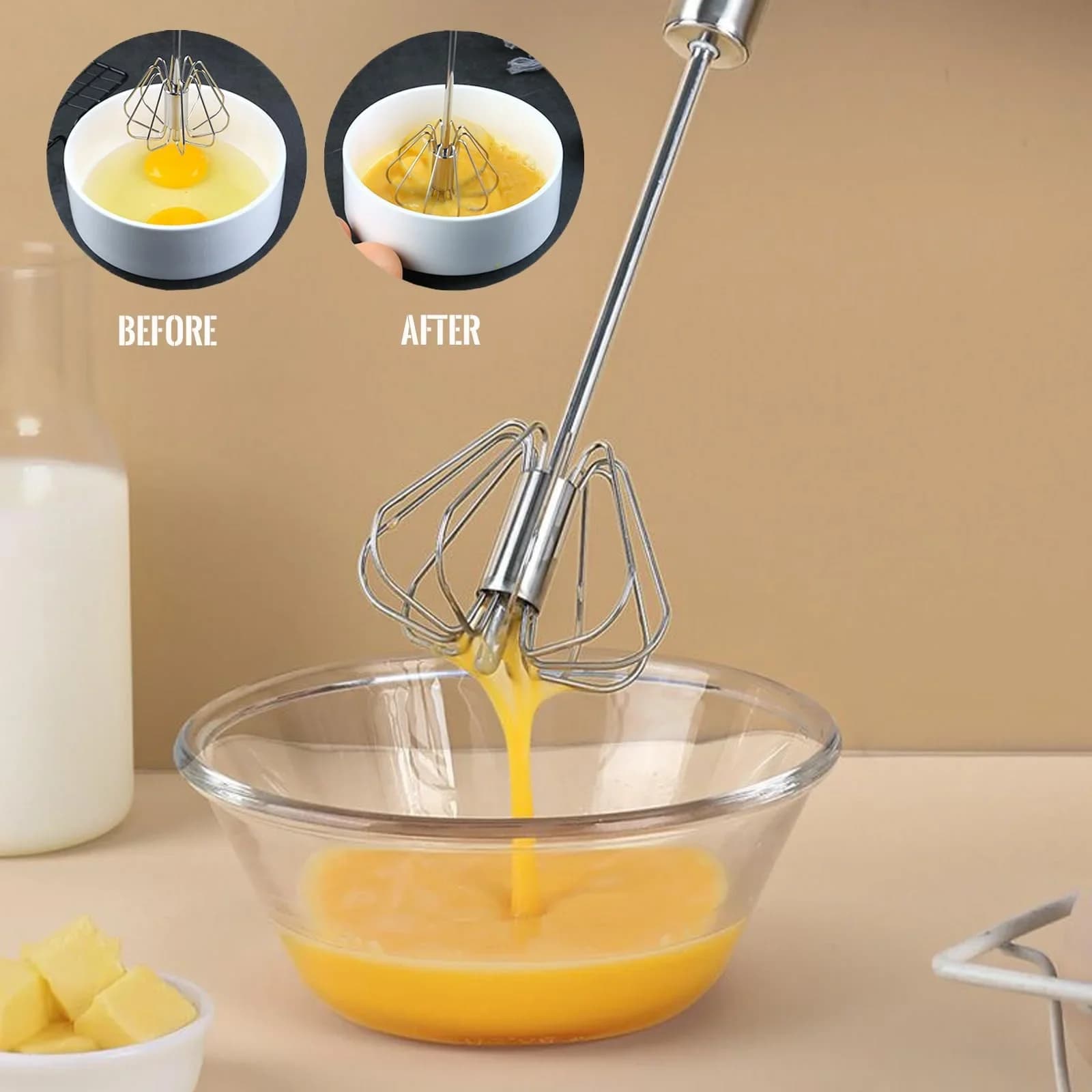 Frusta Sbattiuova Semiautomatica in Acciaio Inox Frullatore Manuale per Uova e Creme da Pasticceria