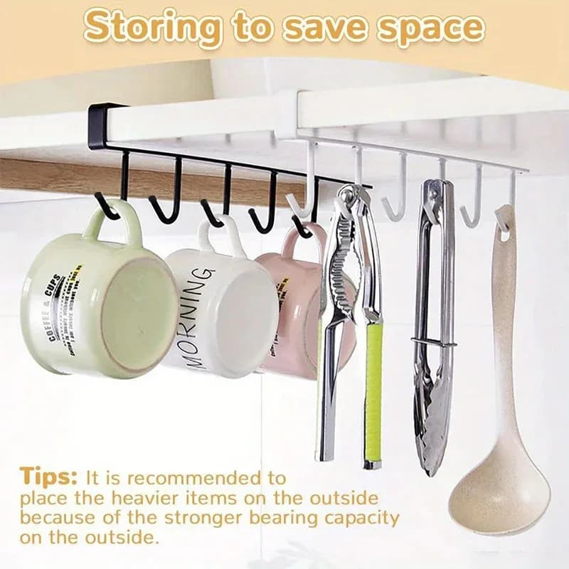 1 pz Porta Tazze e Calici Sottopensile da Cucina con 6 Ganci Salvaspazio