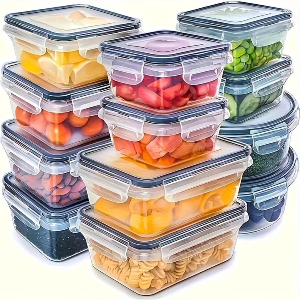 Set 8 Contenitori Ermetici per Alimenti Senza BPA con Coperchi a Scatto - Per Microonde e Freezer